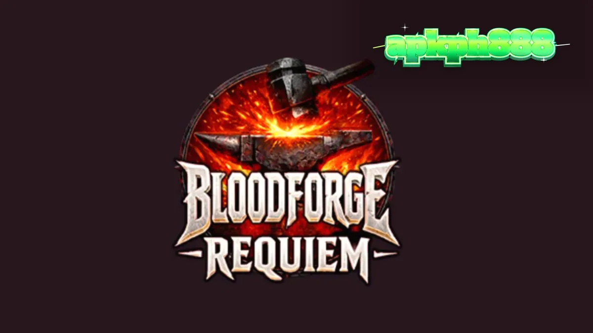Tampilan visual slot Bloodforge Requiem dengan tema bengkel pandai besi yang membara
